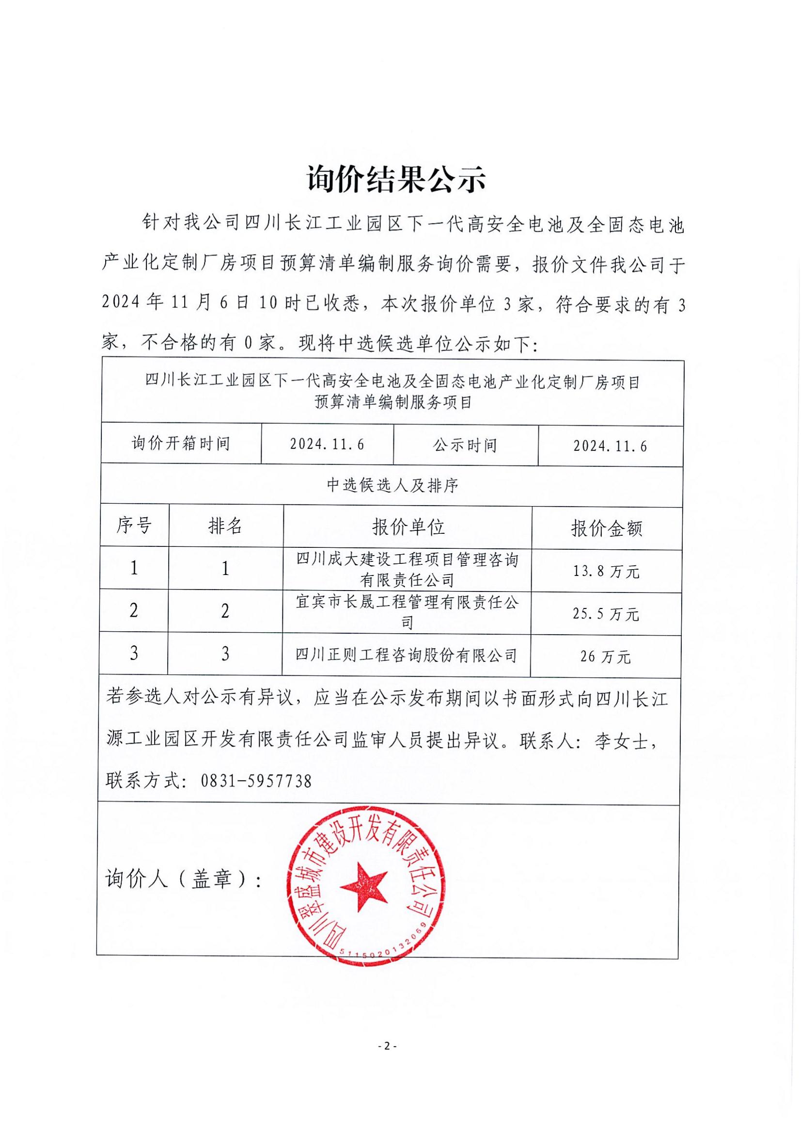 詢(xún)價(jià)結(jié)果公示